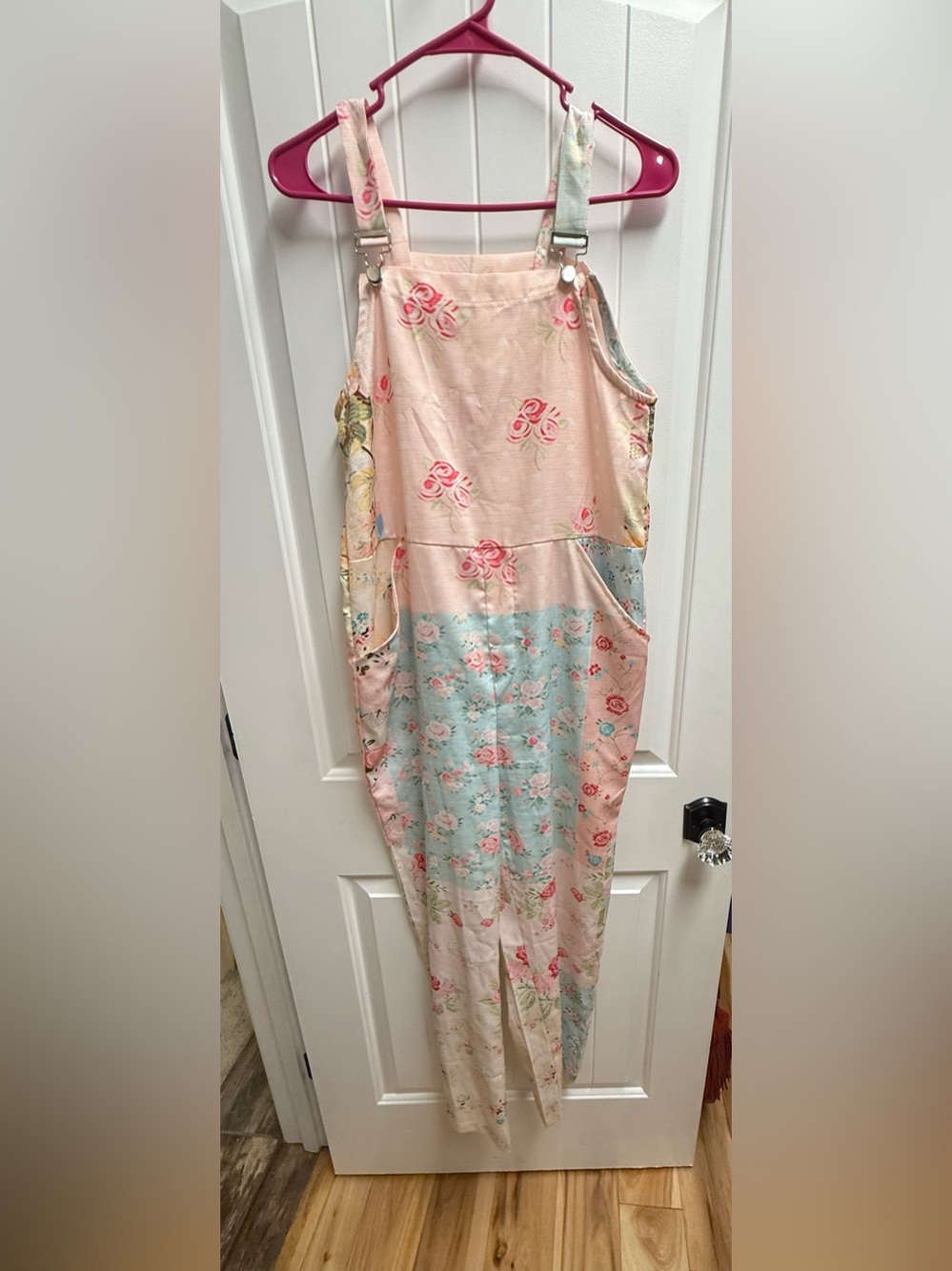 Patchwork Floral Cottagecore Overalls Jumpsuit Pink Blue Women’s Medium NWOT